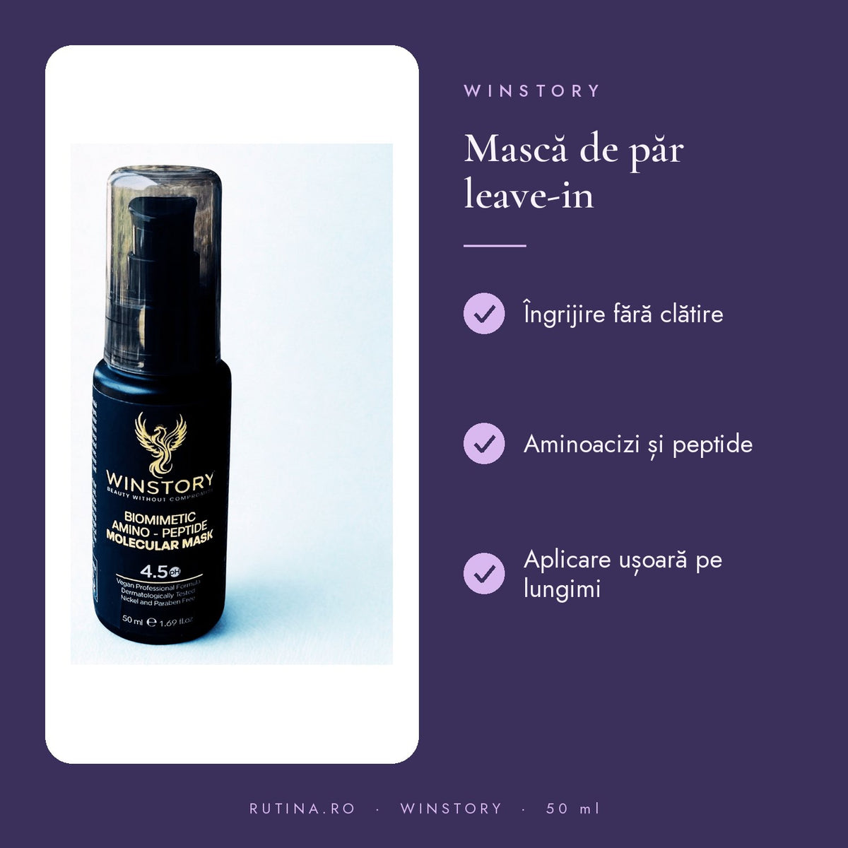 Masca par moleculara biomimetica fara clatire (leave-in) WINSTORY, cu aminoacizi si peptid – beneficii