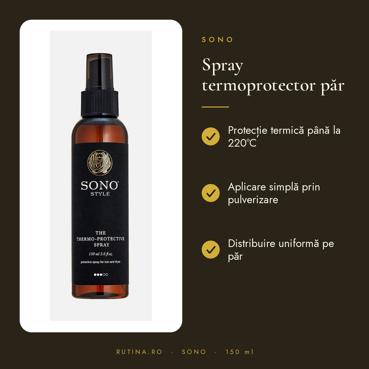 Spray Termo-Protector pentru par cu protectie pana la 220°C - 150 ml - SONO STYLE THERMO P – beneficii