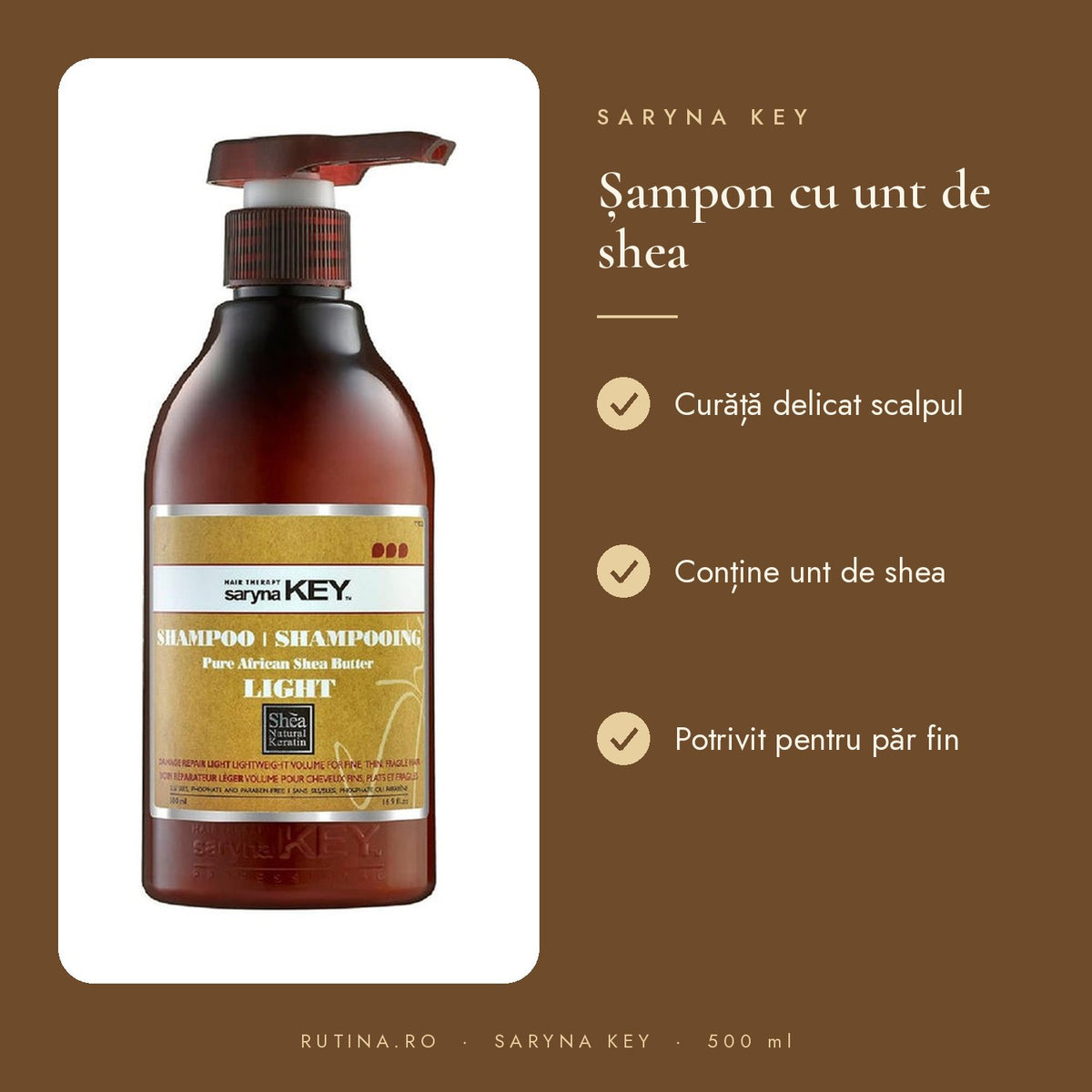 Sampon cu Unt de Shea pt par fin - Saryna Key — 500 ml – beneficii
