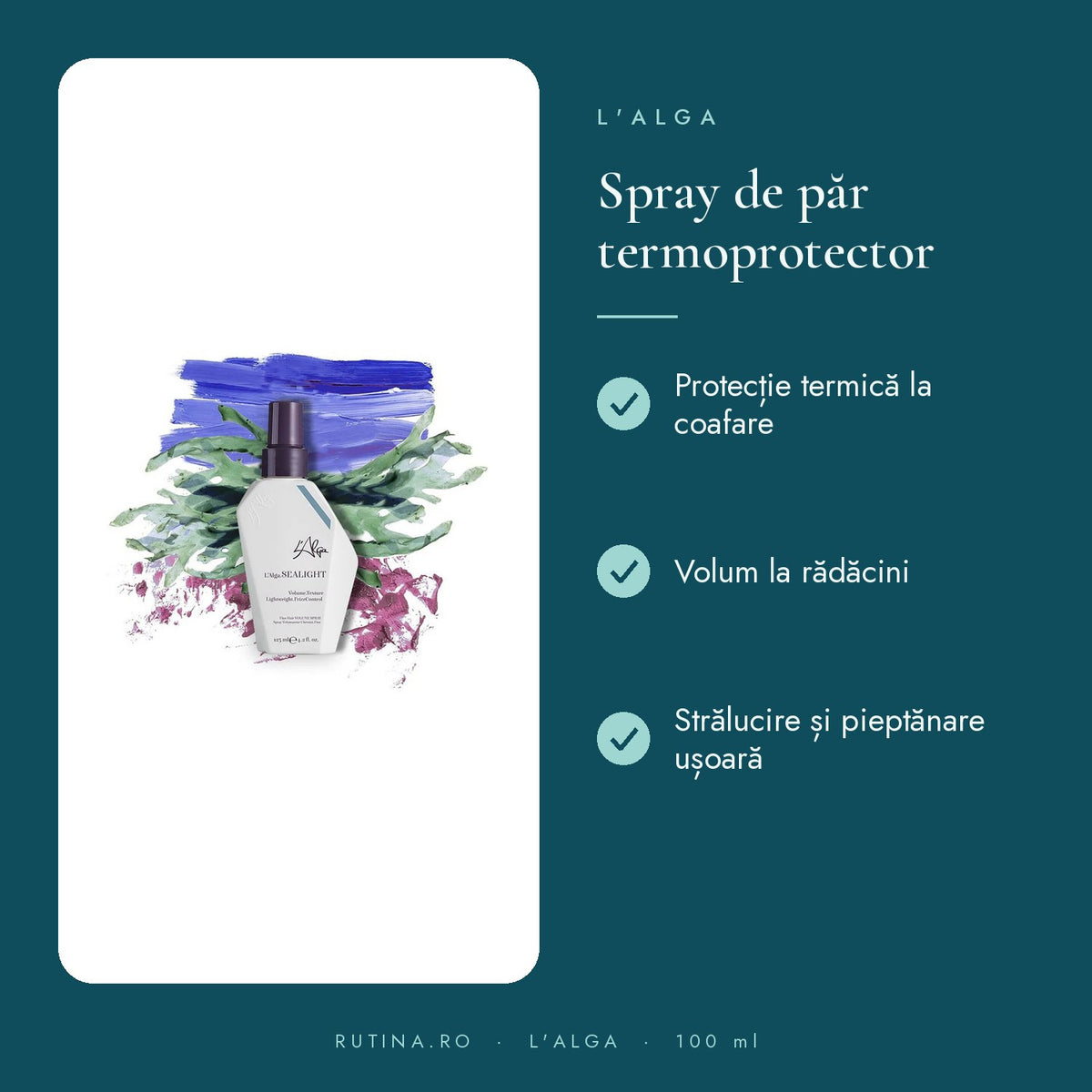 Spray par cu protectie termica pentru volum si stralucire, L’ALGA SEALIGHT, 100 ml, cu vit – beneficii