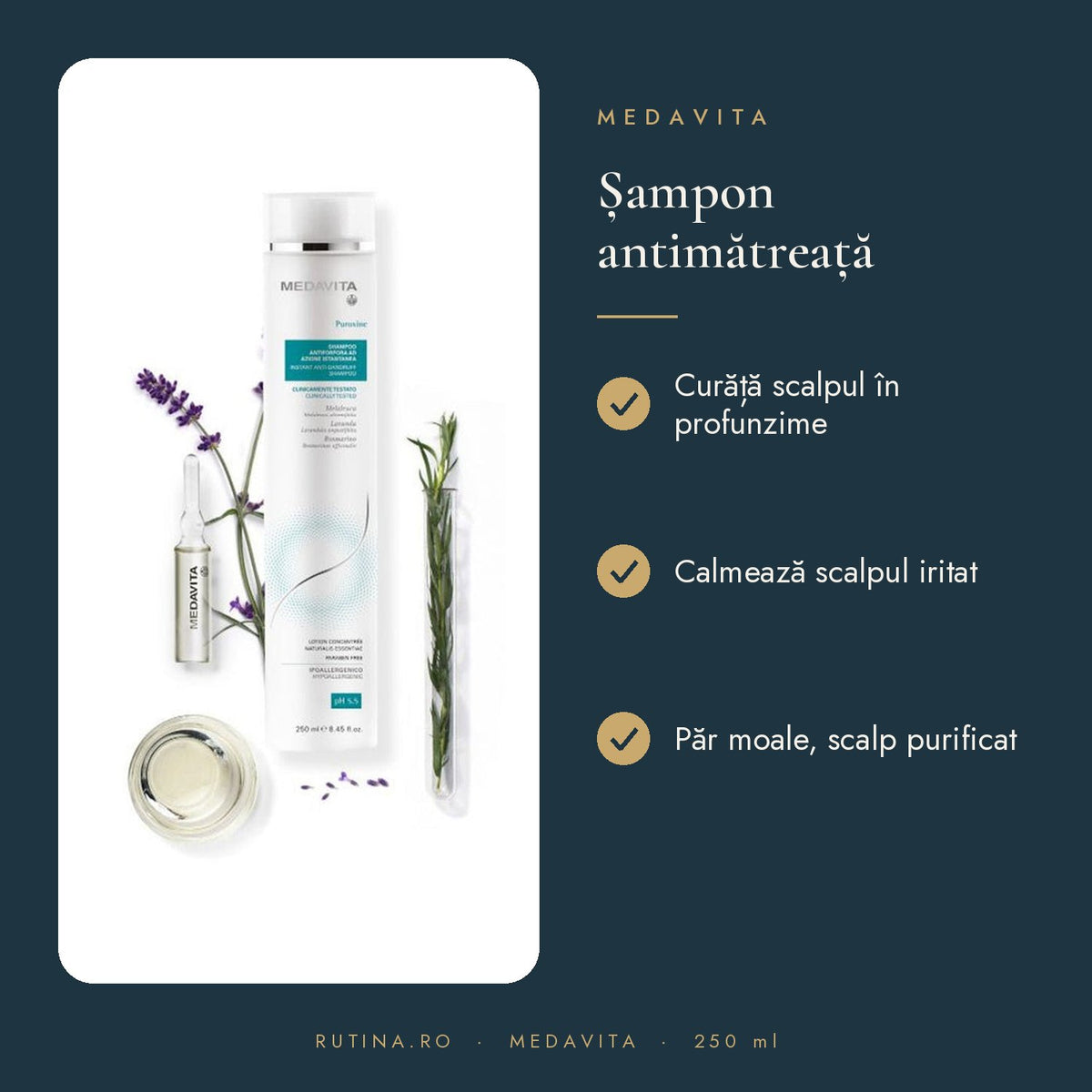 Sampon Antimatreata pH 5.5 - Medavita – 250 ml – beneficii