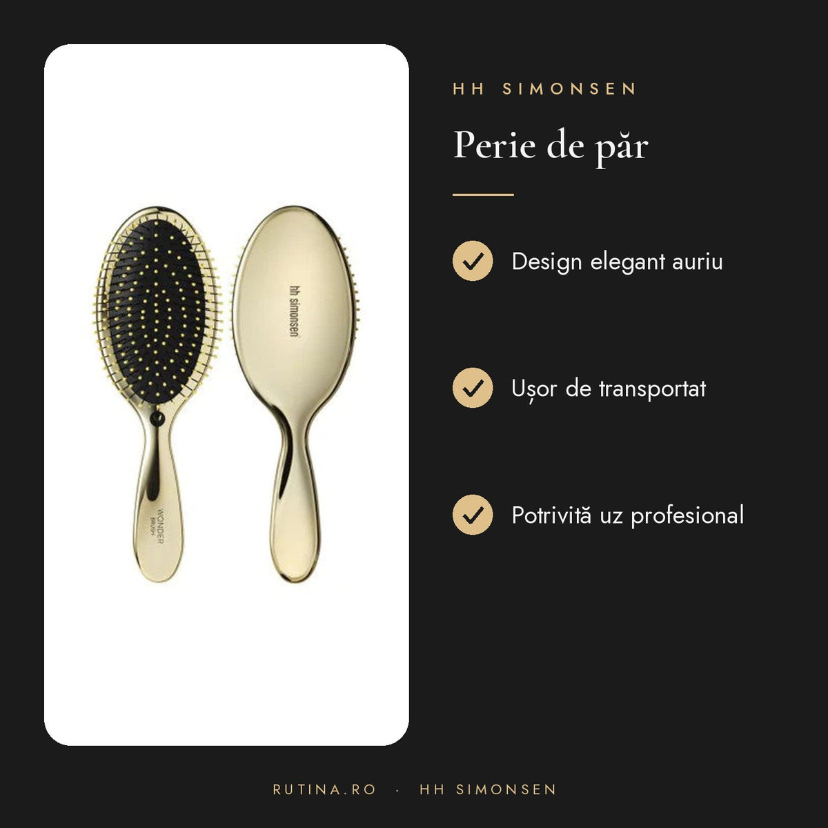 Perie de par Wonder Brush HH Simonsen — Culoare Auriu – beneficii