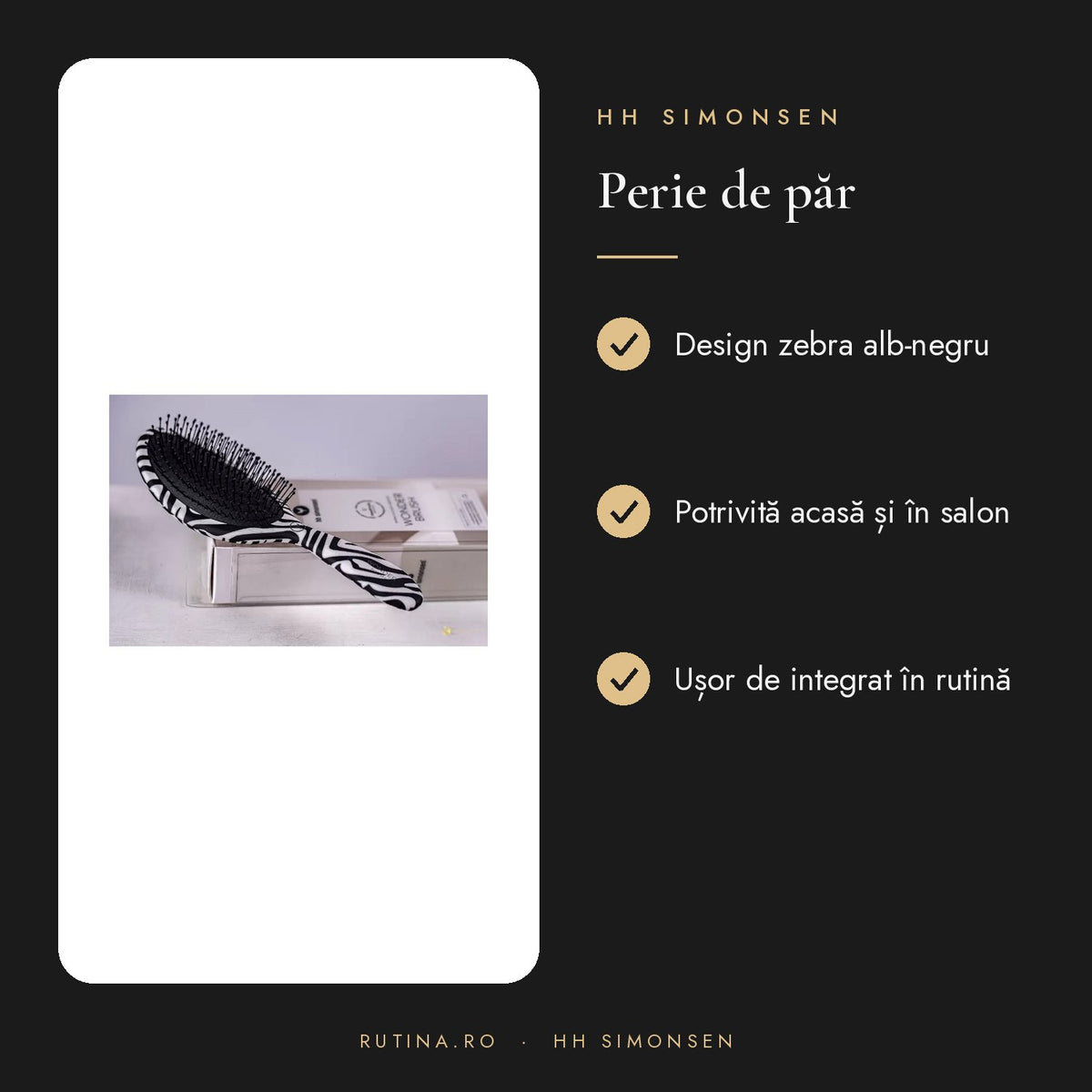 Perie de par Wonder Brush HH Simonsen — Culoare Zebra alb-negru – beneficii