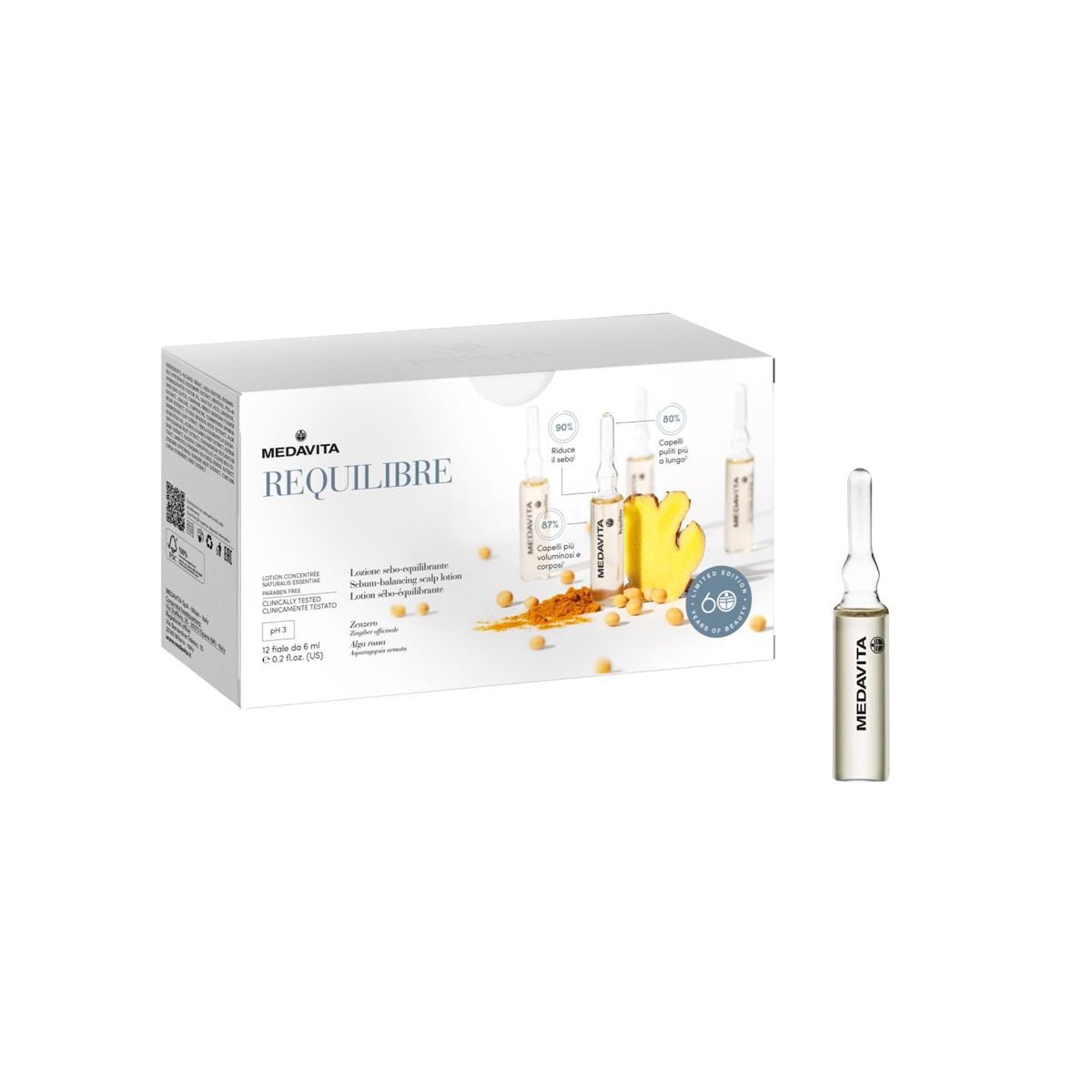 Rutină scalp gras – MEDAVITA Requilibre Antisebum (2 pași) – Fiole antisebum Medavita Requilibre, lotiune-tratament pentru dermatita seboreica, echilibrarea sebumului, 12x6 ml