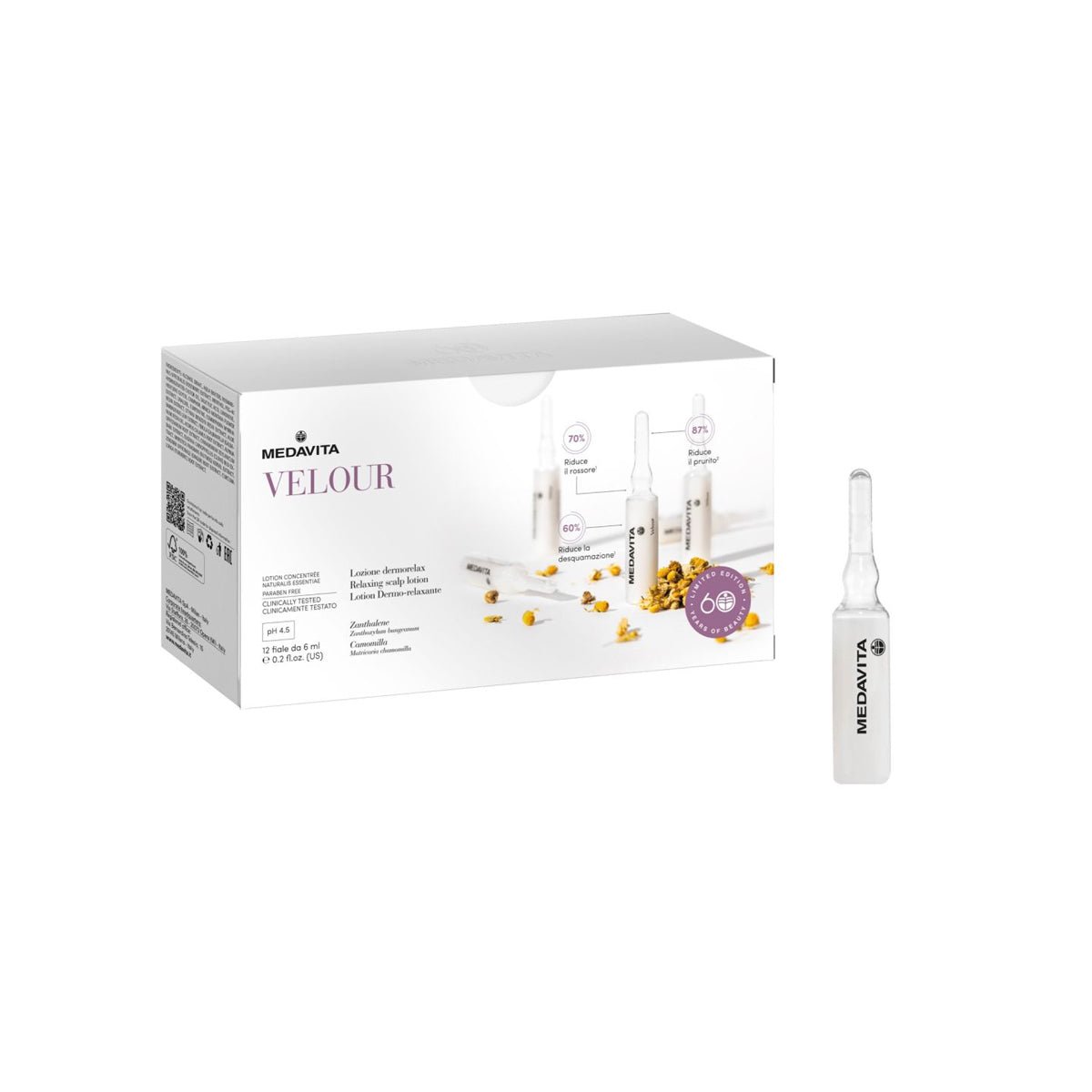 Fiole calmante scalp sensibil Medavida Velour, PH 4.5, pentru scalp cu dermatita, psoriazis, ideal dupa decolorarea/cololarea parului, 12x6ml - RUTINA.roFiole calmante scalp sensibil Medavida Velour, PH 4.5, pentru scalp cu dermatita, psoriazis, ideal dupa decolorarea/cololarea parului, 12x6mlRUTINA.roRUTINA.ro