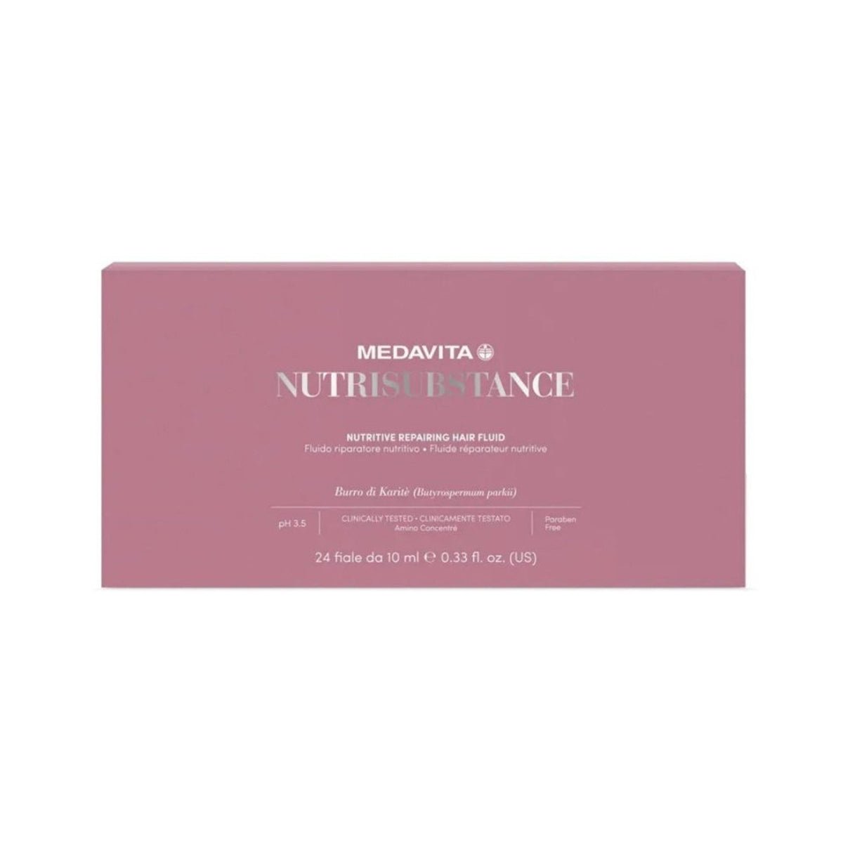 Fiole pentru hidratarea parului Medavita Nutrisubstance, fara clatire, cu unt shea, aminoacizi esentiali, 24x10 ml - RUTINA.roFiole pentru hidratarea parului Medavita Nutrisubstance, fara clatire, cu unt shea, aminoacizi esentiali, 24x10 mlRUTINA.roRUTINA.ro