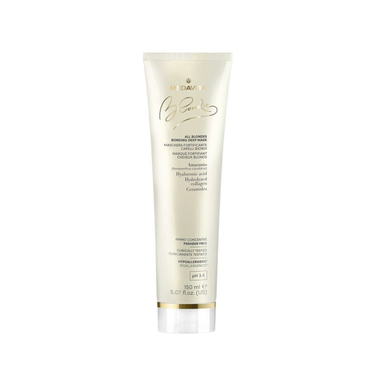 Masca blondie pentru toate tipurile de blond cu Ceramide si Acid Hialuronic si Colagen pentru parul blond – 500 ml – imagine 1
