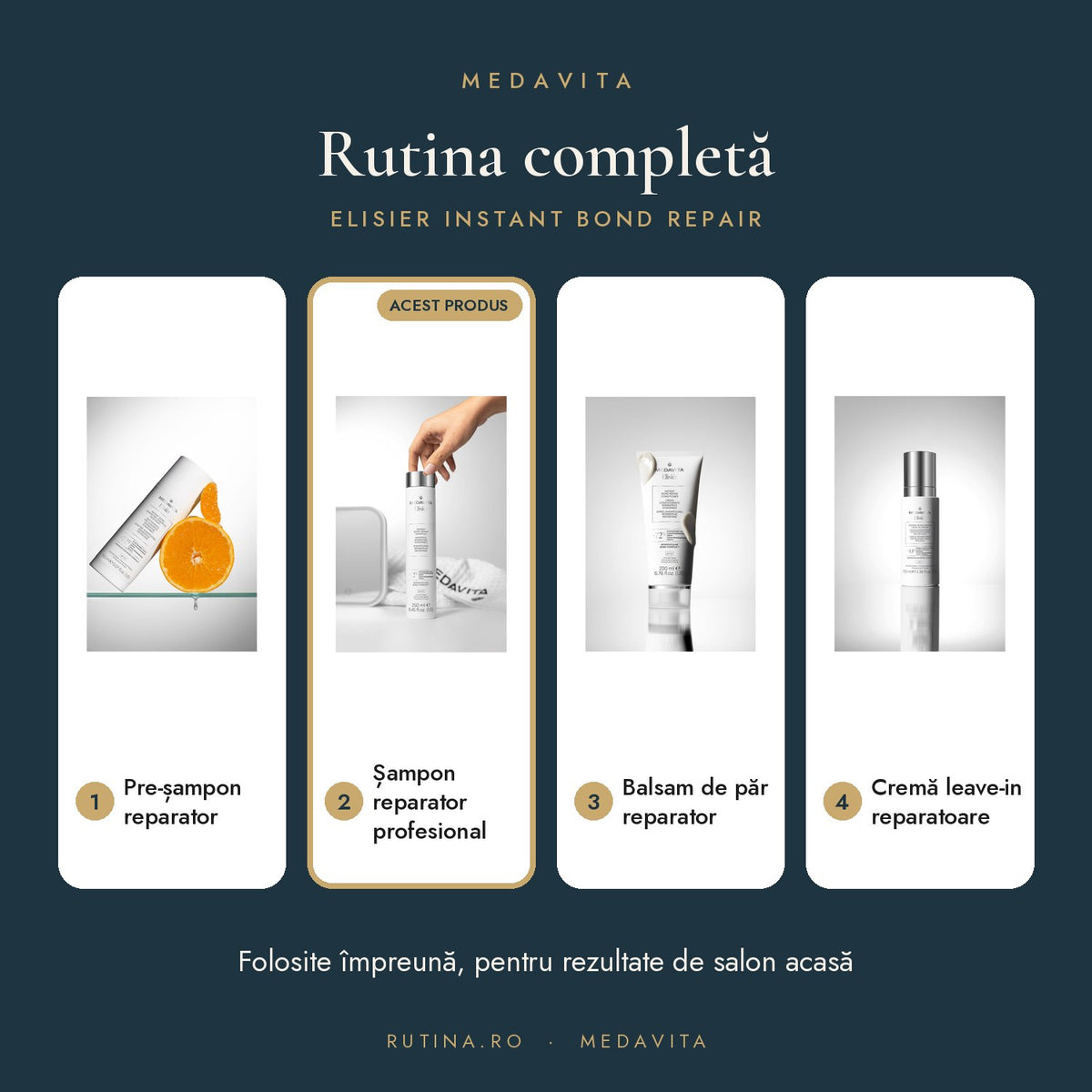 Sampon ELISIER INSTANT BOND REPAIR - 250 ml - pH 5.5 – rutina completă