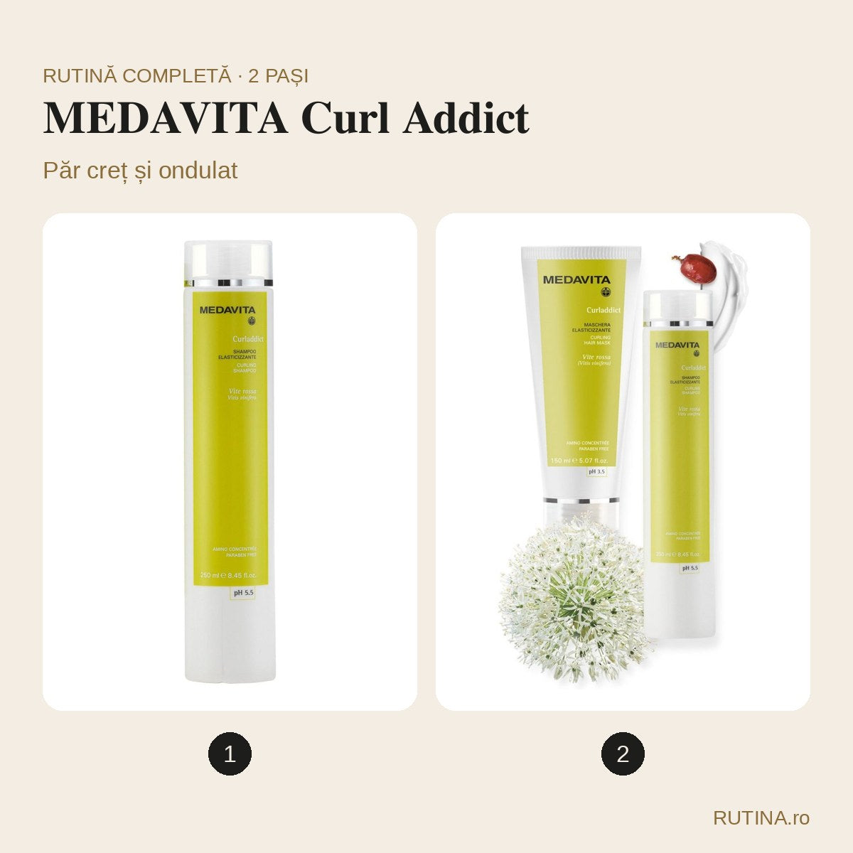 Rutină păr creț și ondulat – MEDAVITA Curl Addict (2 pași) – copertă