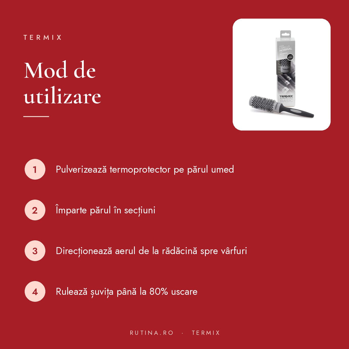 Perie Profesională Termix Evo Basic — Diametru 17 mm – mod de utilizare