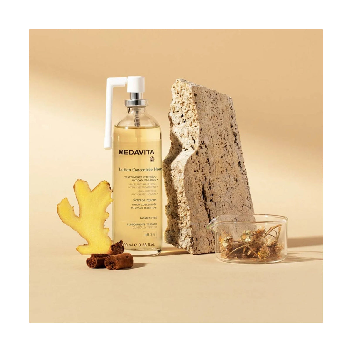 Spray tratament anticadere par barbati Medavita, stimuleaza cresterea parului, cu rozmarin, aloe, turmeric, ghimbir,