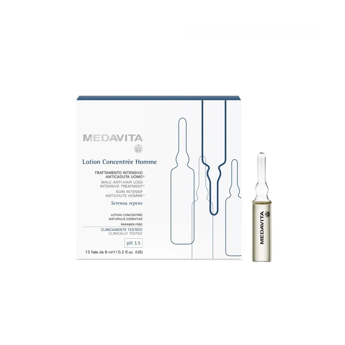 Fiole tratament anticadere par barbati Medavita, stimuleaza cresterea parului, pentru toate tipurile de scalp 13x6ml