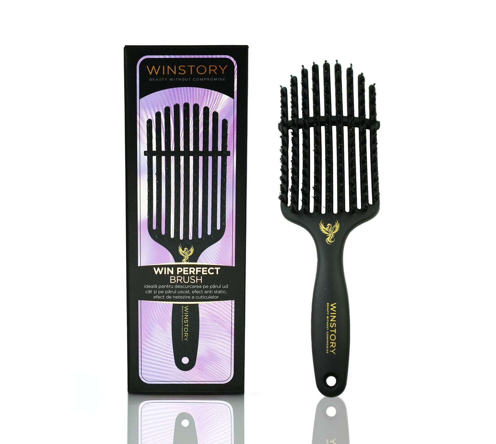 Win Perfect Brush Winstory – perie cu ventilatie, cu peri flexibili si naturali de mistret pentru uscarea rapida si netezirea parului