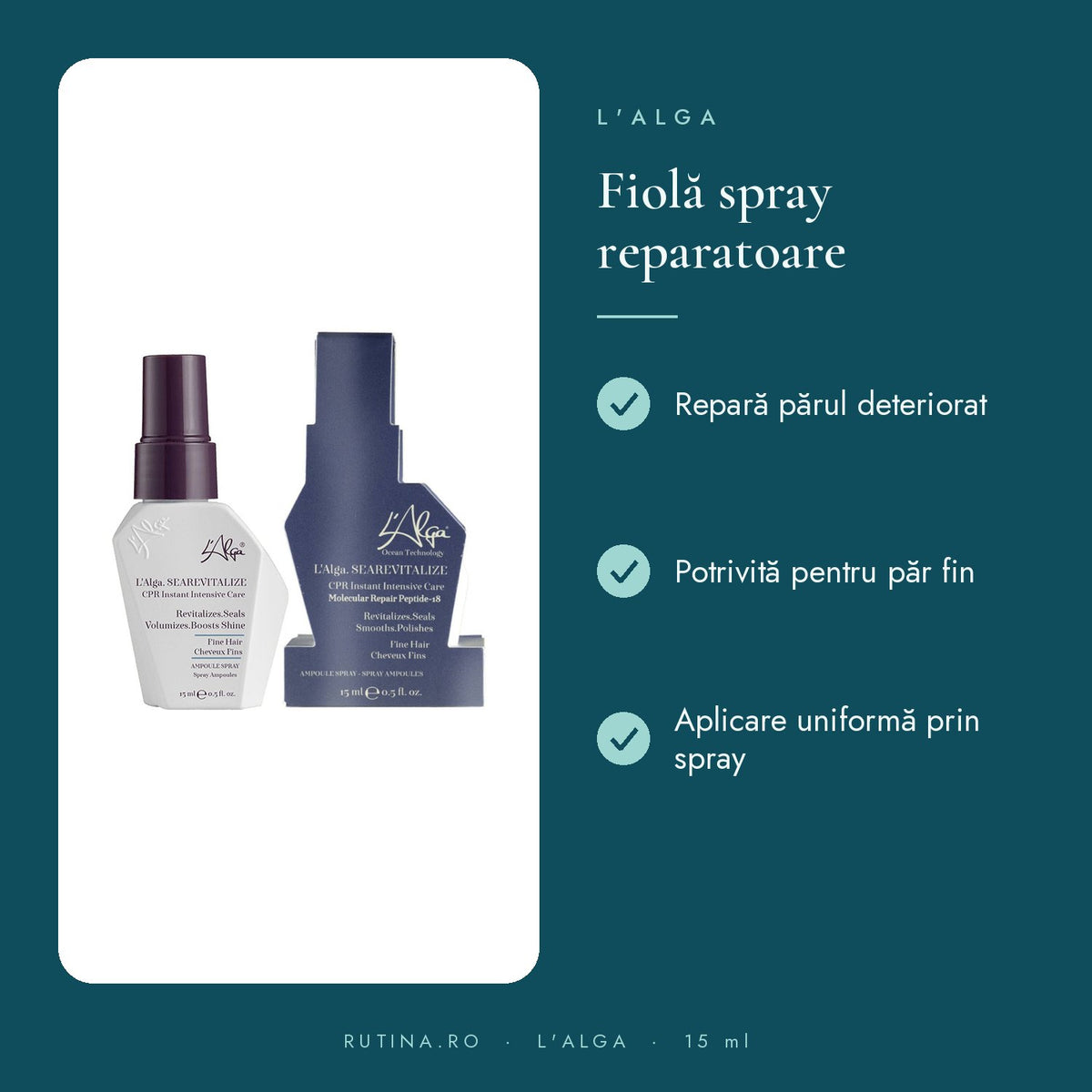 Fiola Spray Reparare Moleculara - pentru Parul Fin, Deteriorat - Searevitalize CPR P-18 —  – beneficii