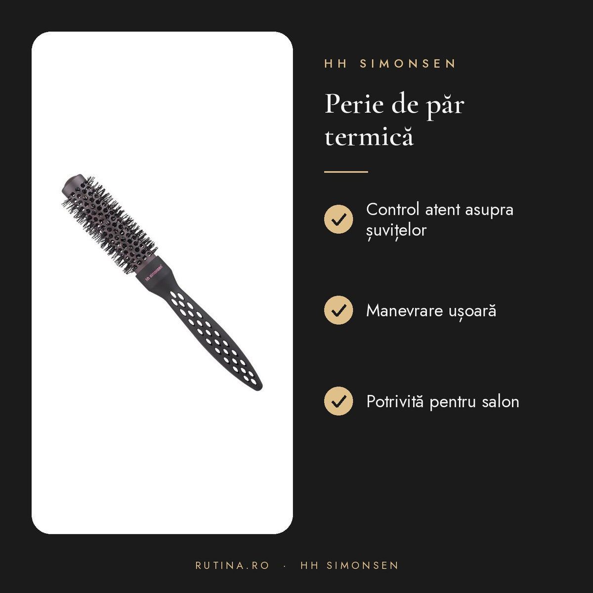 Perie de par pentru uscare la caldura HH Simonsen — Diametru 25 mm – beneficii