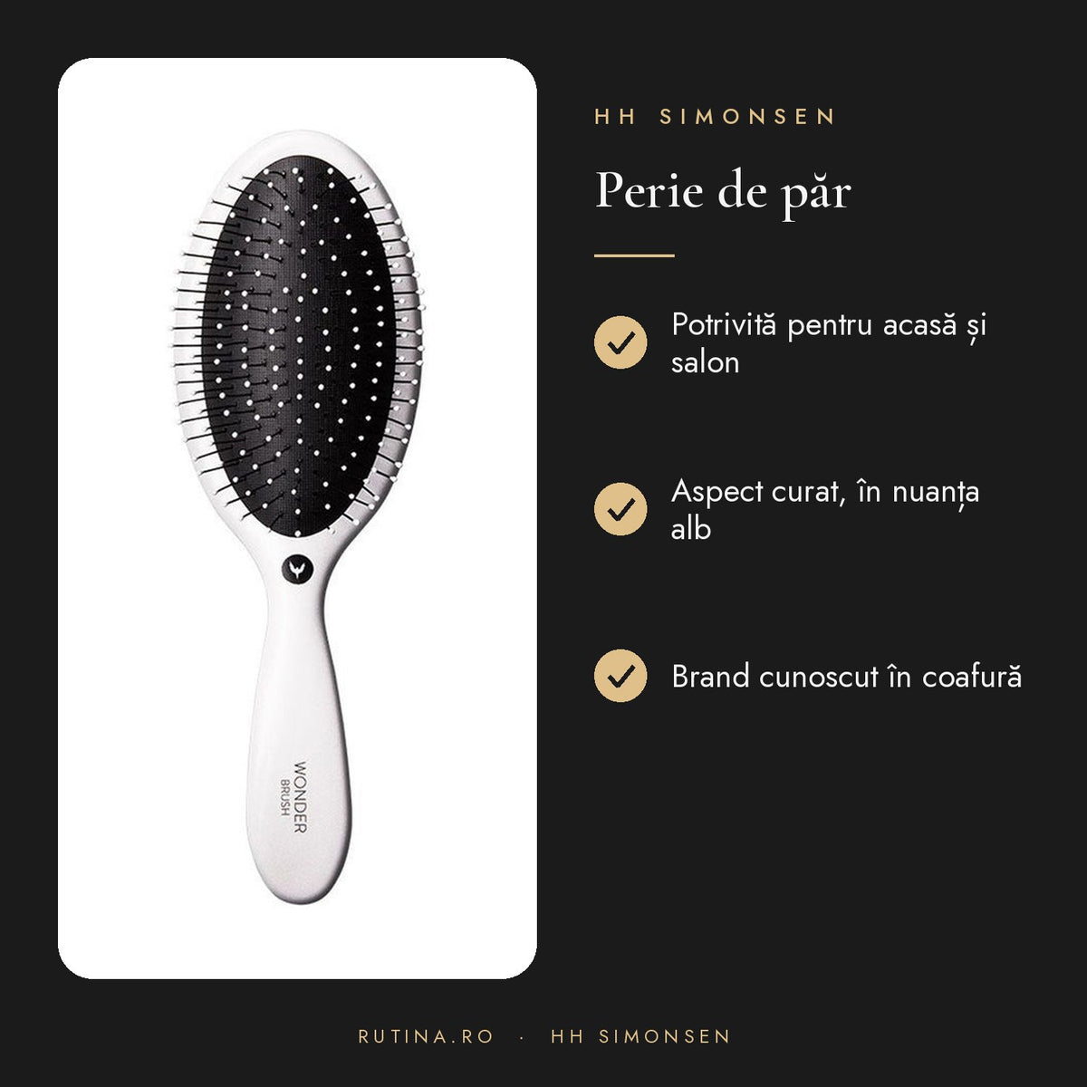 Perie de par Wonder Brush HH Simonsen — Culoare Alb – beneficii