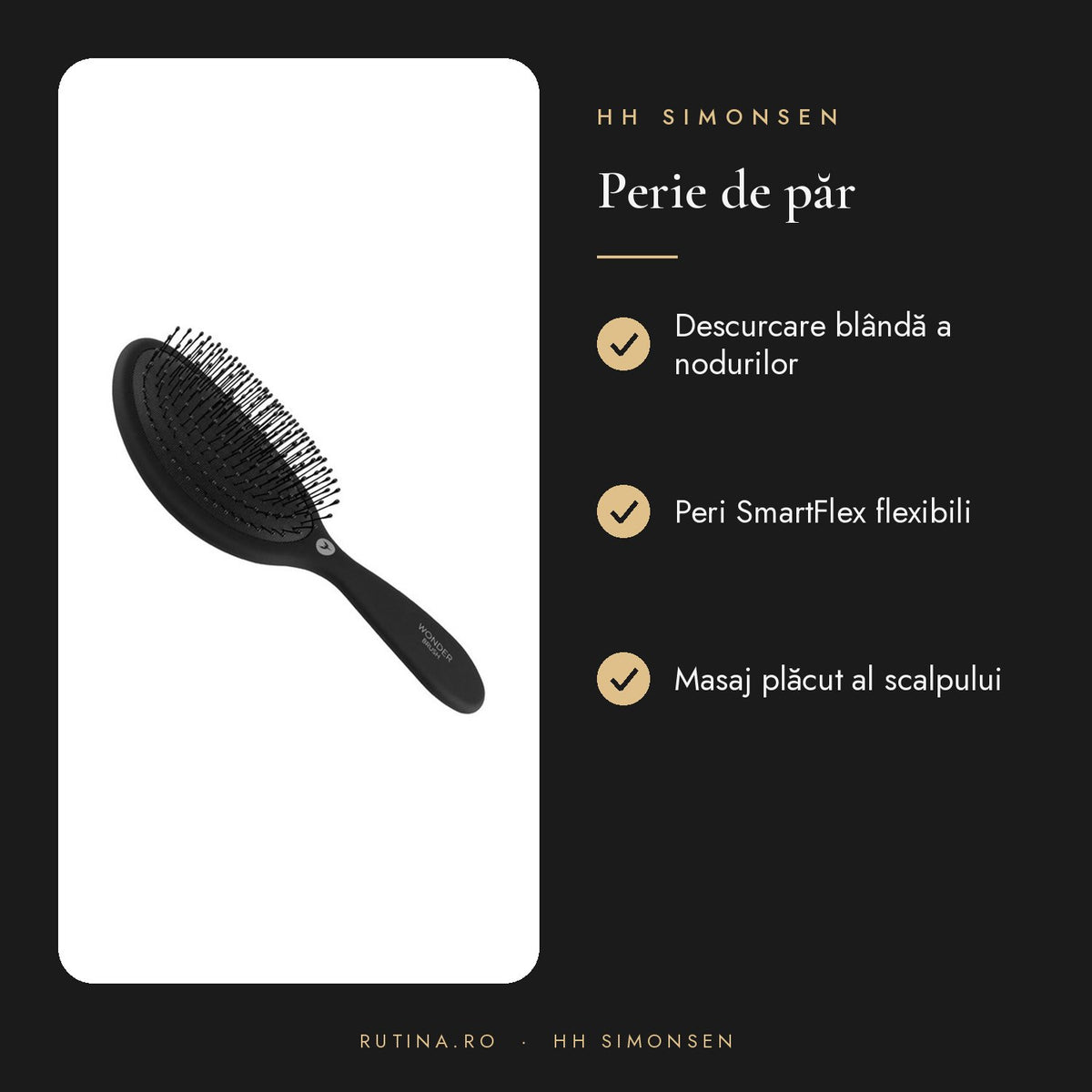 Perie de par Wonder Brush HH Simonsen — Culoare Negru – beneficii