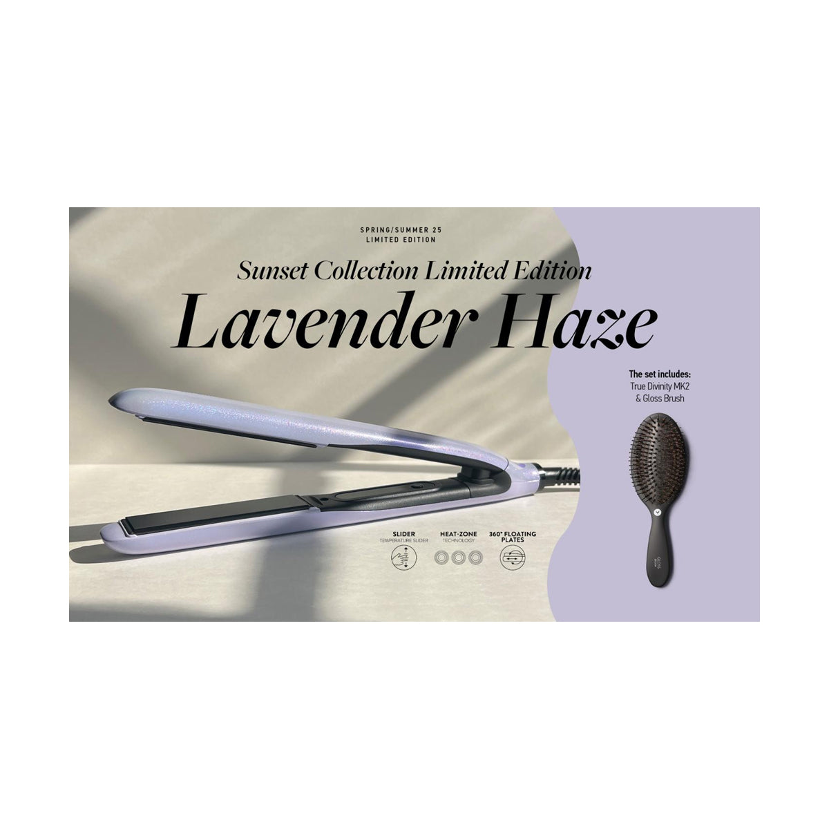 Placa profesionala pt indreptat parul True Divinity MK2 Lavender Haze + perie Gloss Brush