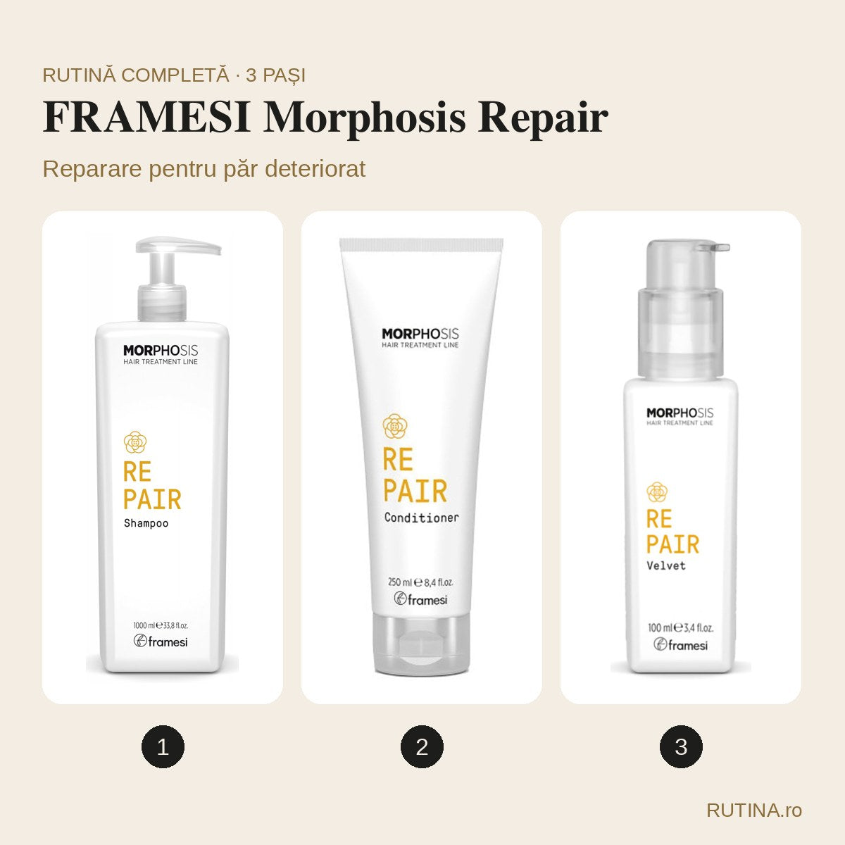 Rutină reparare pentru păr deteriorat – FRAMESI Morphosis Repair (3 pași) – copertă