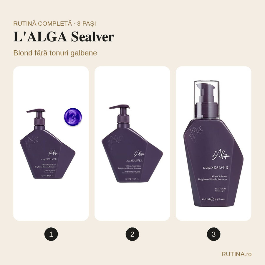 Rutină blond fără tonuri galbene – L'ALGA Sealver (3 pași)