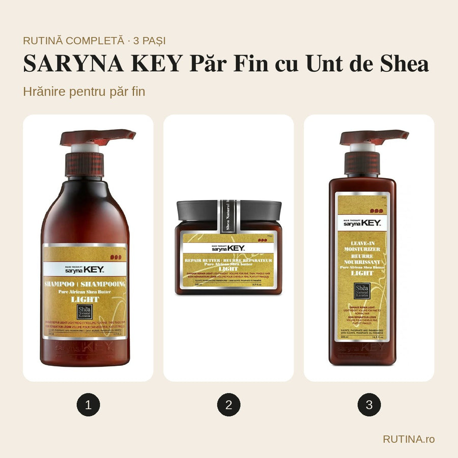 Rutină hrănire pentru păr fin – SARYNA KEY Păr Fin cu Unt de Shea (3 pași)