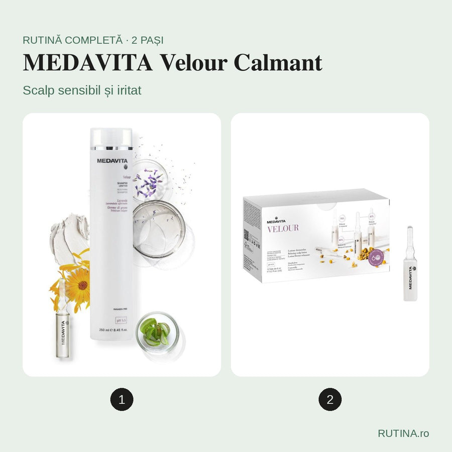 Rutină scalp sensibil și iritat – MEDAVITA Velour Calmant (2 pași)