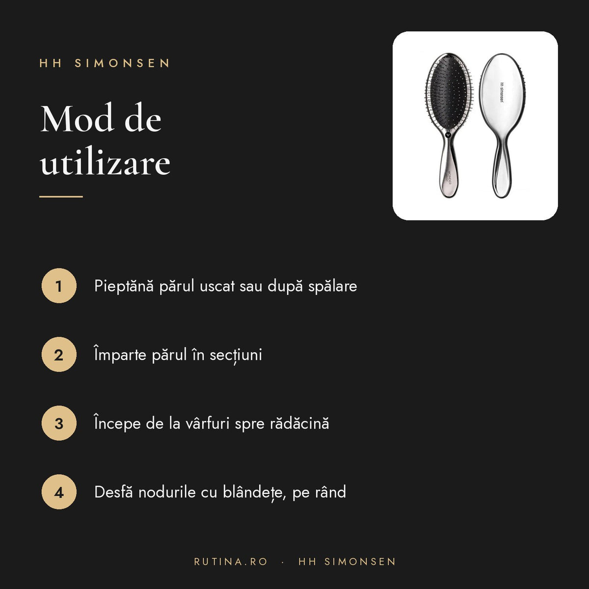 Perie de par Wonder Brush HH Simonsen — Culoare Argintiu – mod de utilizare