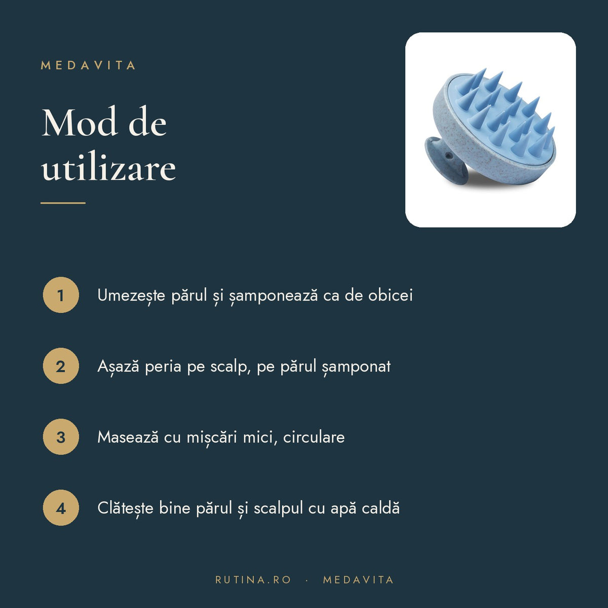 Perie pentru Masaj Scalp - material Silicon — Culoare Albastru – mod de utilizare