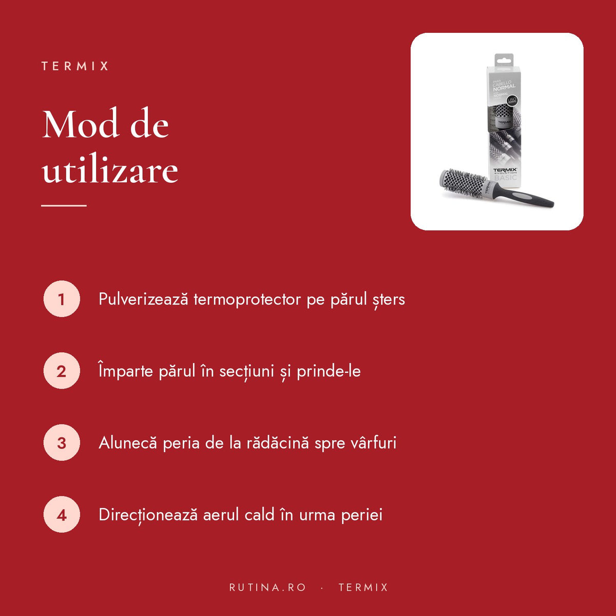 Perie Profesională Termix Evo Basic — Diametru 28 mm – mod de utilizare