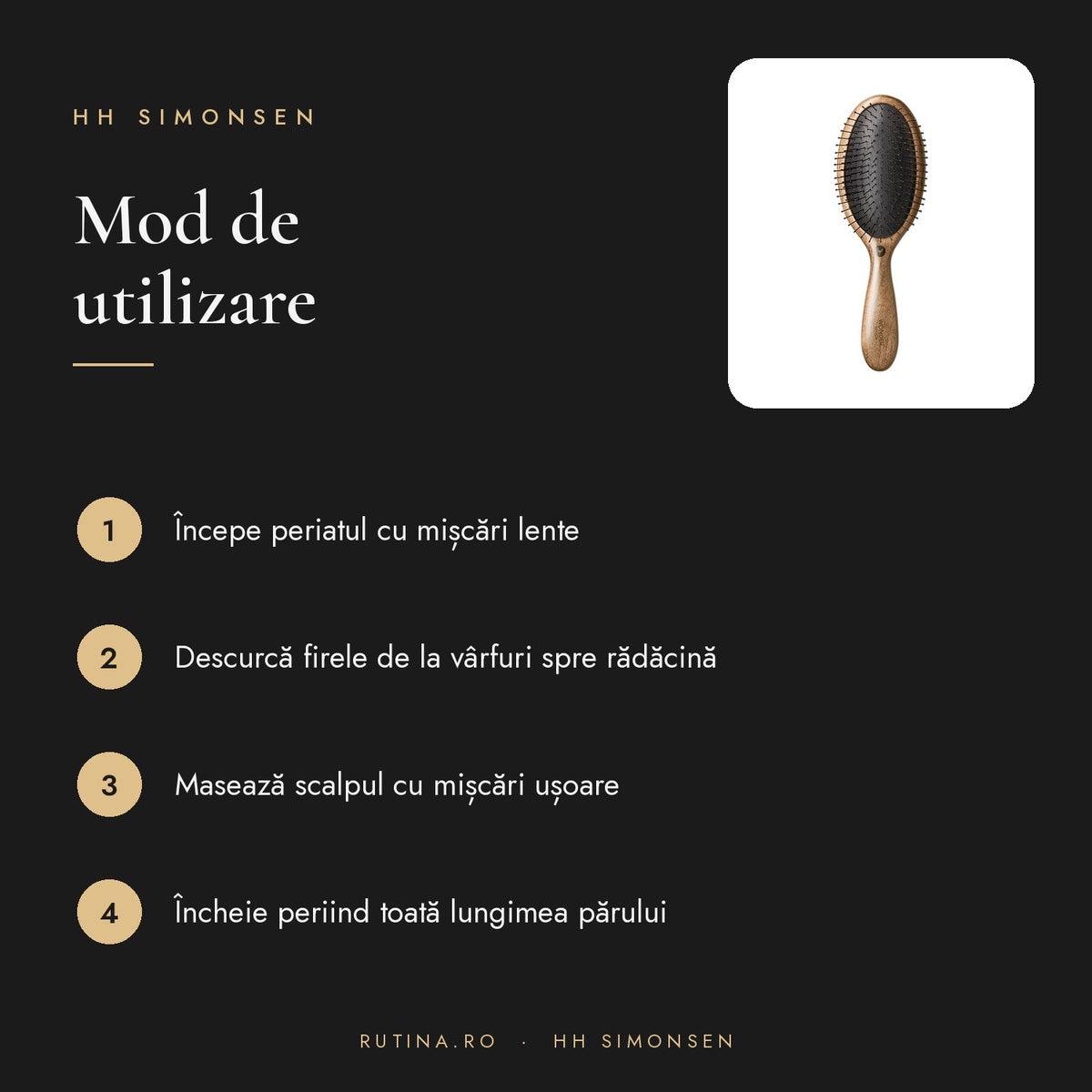 Perie de par Wonder Brush HH Simonsen — Culoare Lemn închis – mod de utilizare