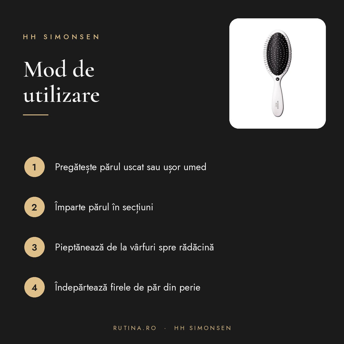 Perie de par Wonder Brush HH Simonsen — Culoare Alb – mod de utilizare