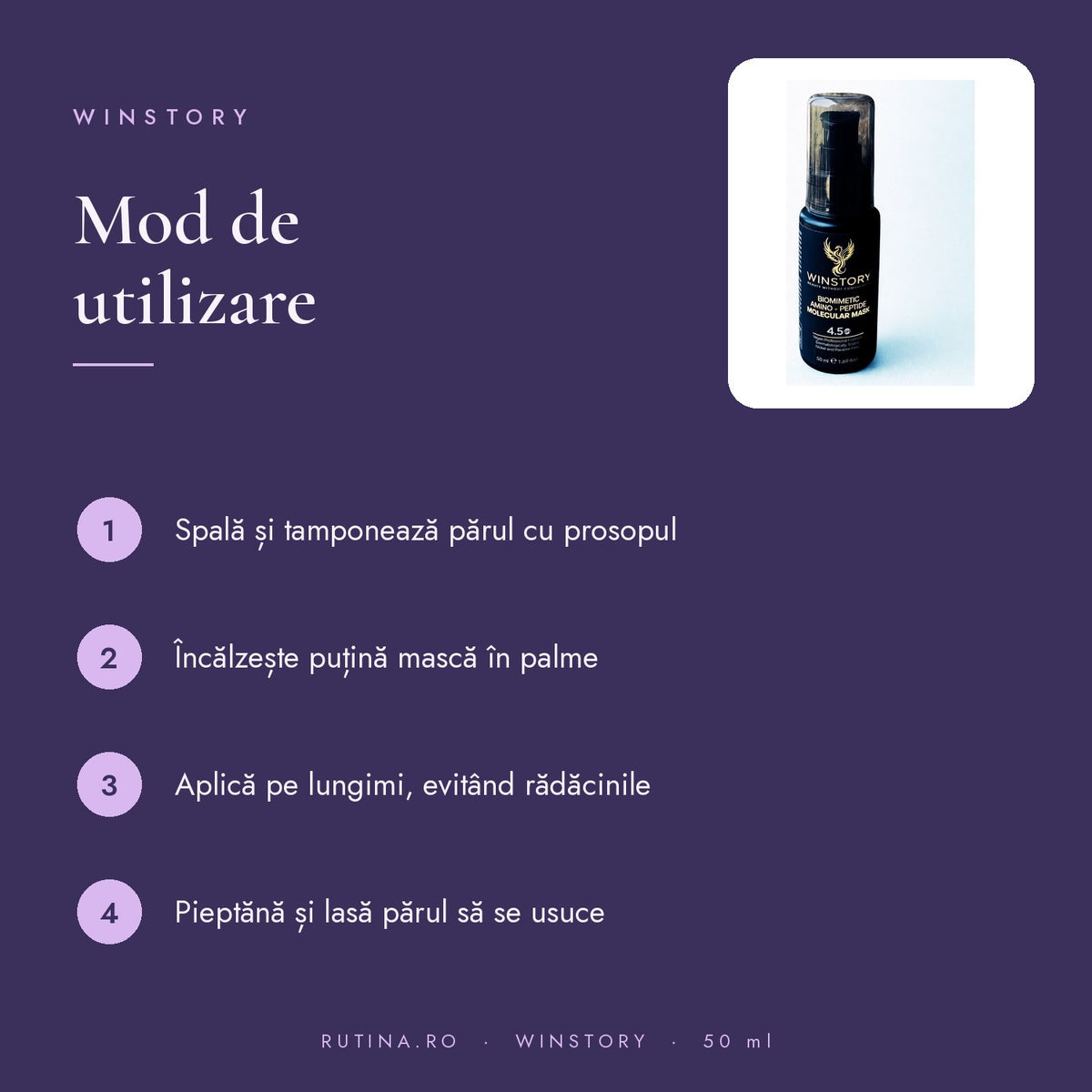 Masca par moleculara biomimetica fara clatire (leave-in) WINSTORY, cu aminoacizi si peptid – mod de utilizare
