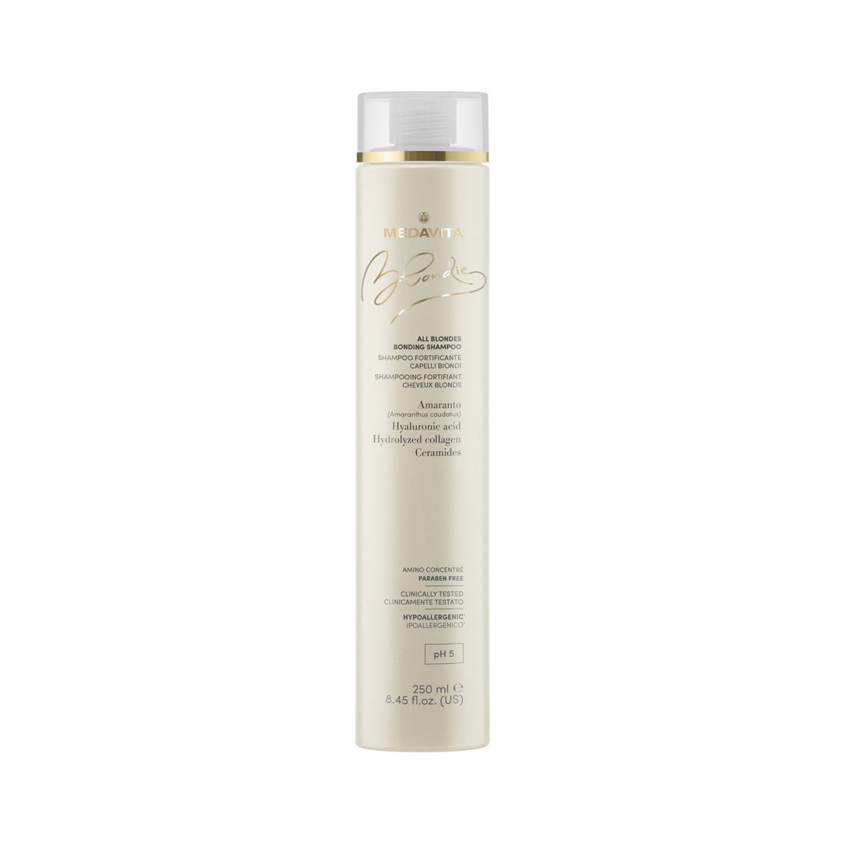 Rutină păr blond – MEDAVITA All Blondes (3 pași) – Sampon pentru toate tipurile de blond cu acid hialuronic, ceramide, colagen - ALL BLONDES