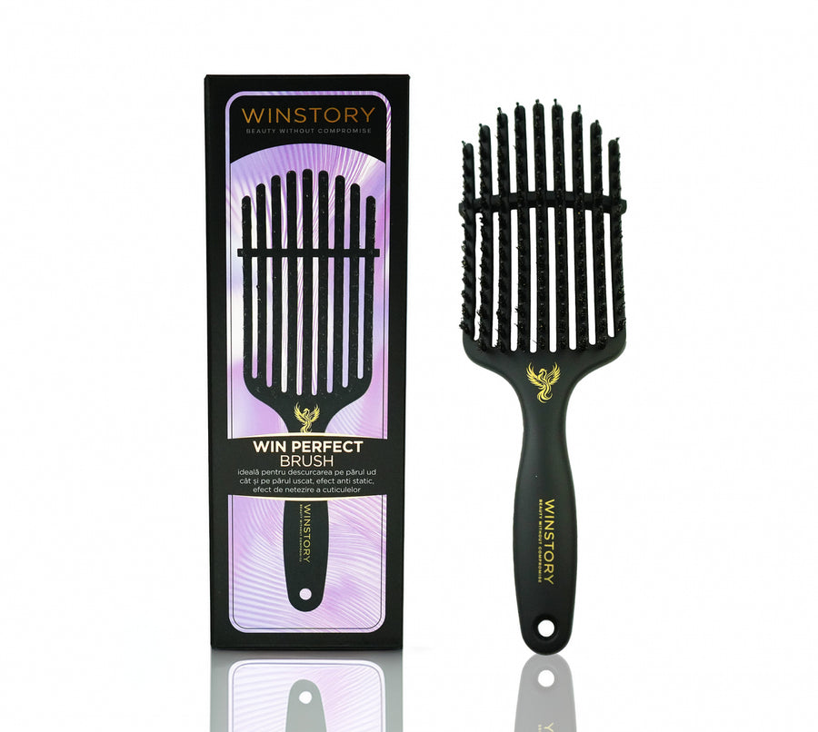 Win Perfect Brush Winstory - perie cu ventilatie, cu peri flexibili si naturali de mistret pentru uscarea rapida si netezirea parului